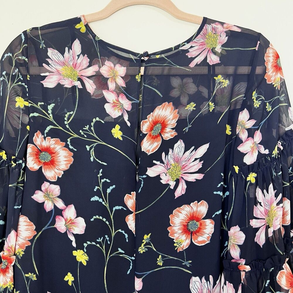 Eliza J Navy Pink Floral Dress Oversized Ruffle Flare Sleeves Women’s 4 - Picture 8 of 13